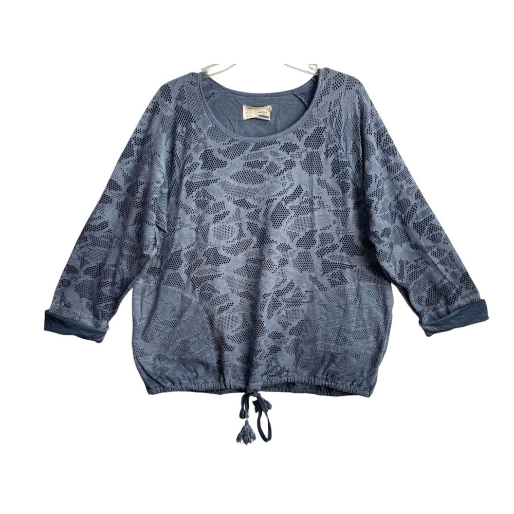 Anthropologie Saturday Sunday Women's Large Top Rinona Blue Lace Laser‎ Cut EUC
